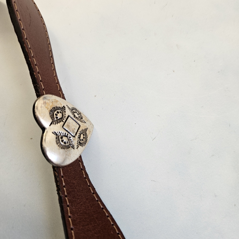 American Vintage Brown Leather Belt with Silver Accents - Picture 8 of 16